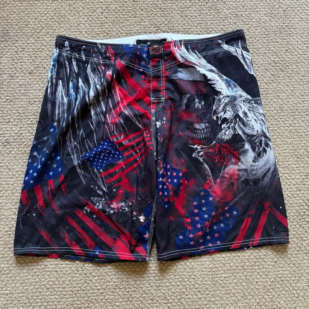 mma elite swim boardshorts skull american flag XL swimwear